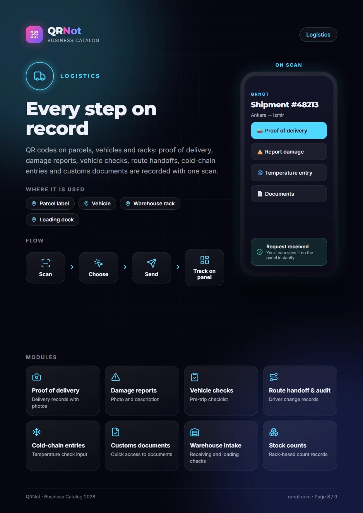 QRNot business catalog — Logistics