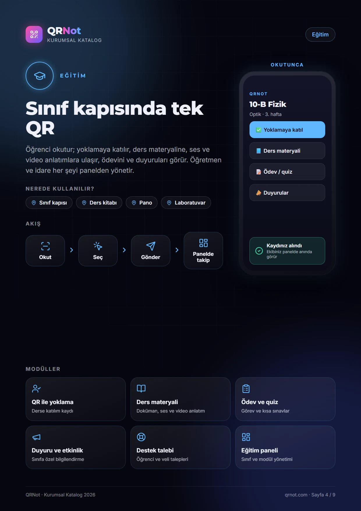 QRNot kurumsal katalog — Eğitim