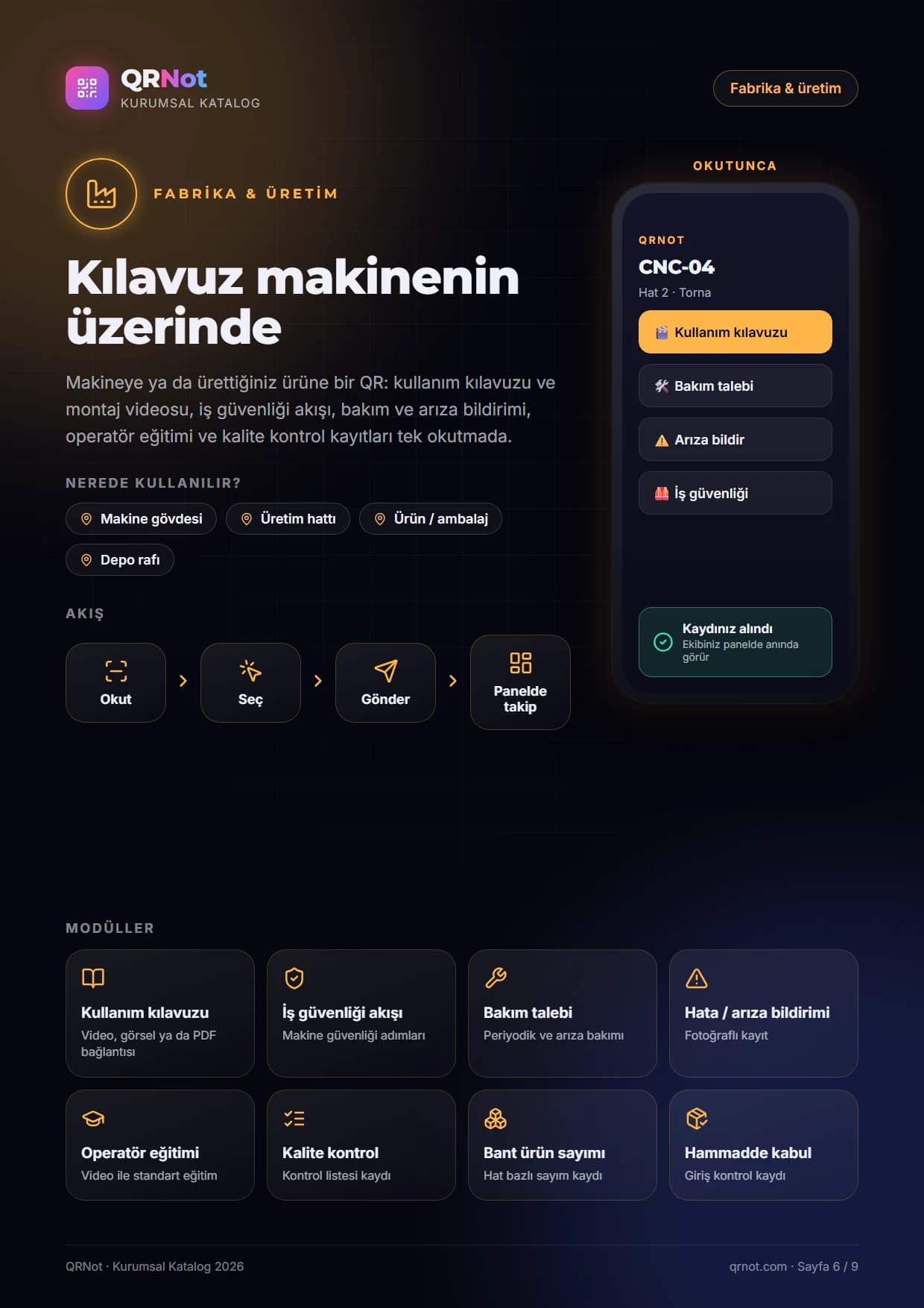 QRNot kurumsal katalog — Fabrika & üretim